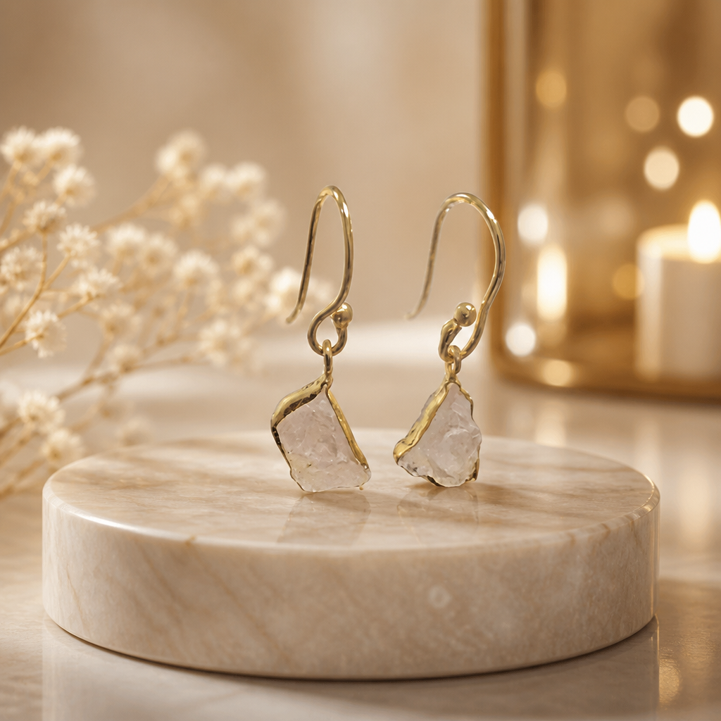 Premium Raw Rose Quartz Dangle Earrings