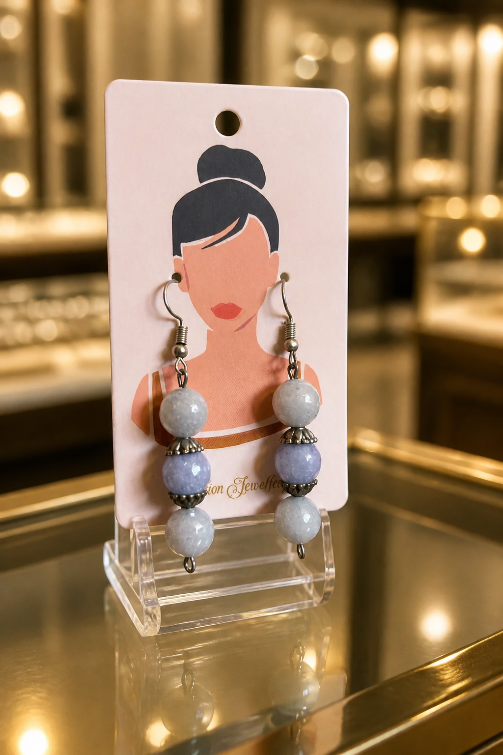 Celestial Blue Agate Double Drop Earrings