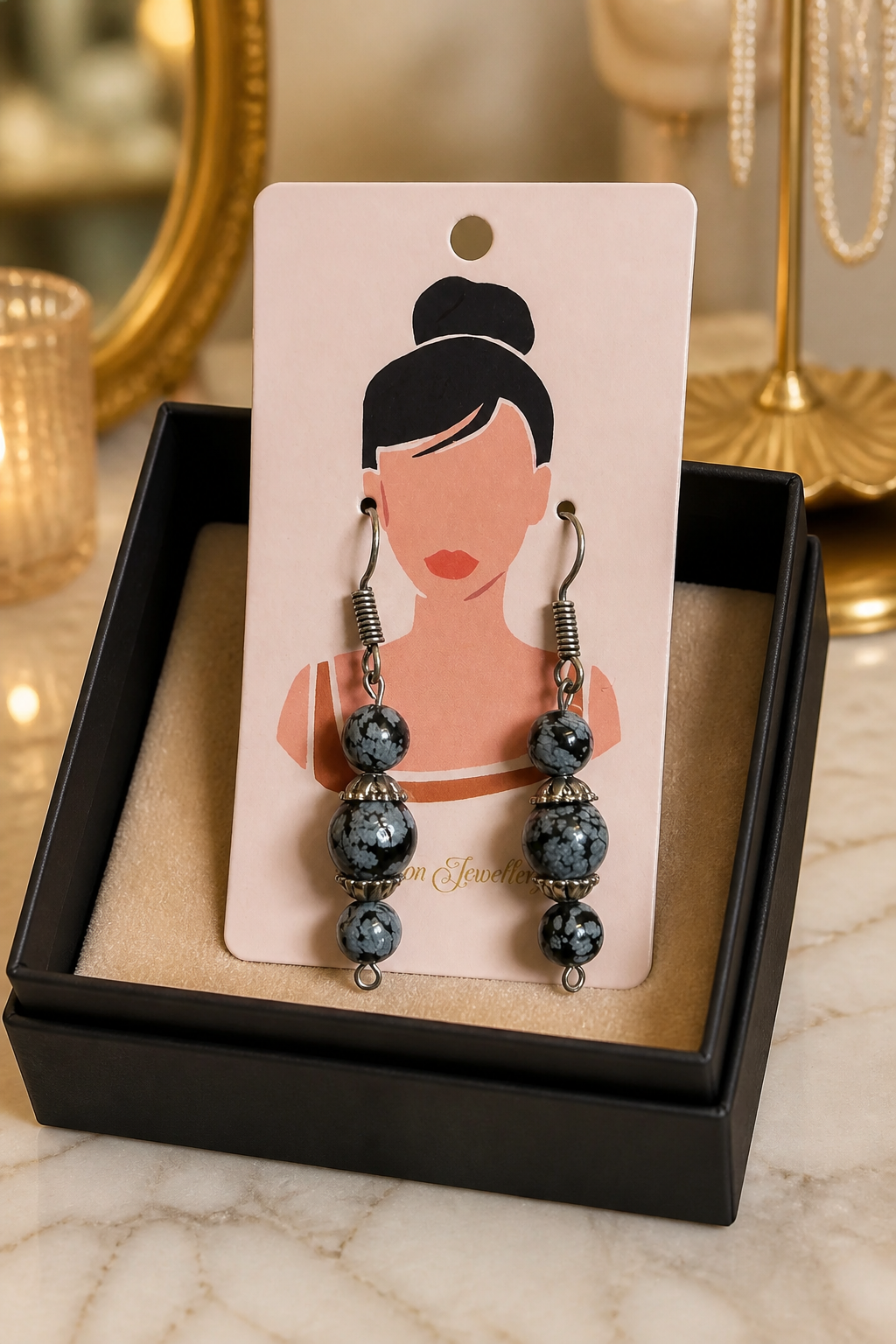 Snowflake Obsidian Graduated Bead Earrings