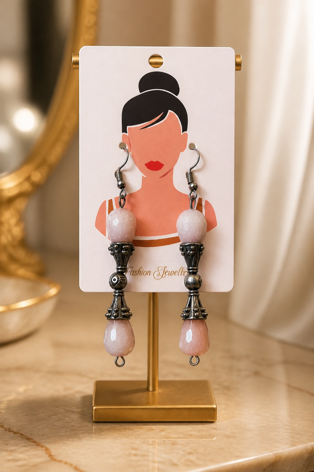 Blush Agate Antique Drop Earrings