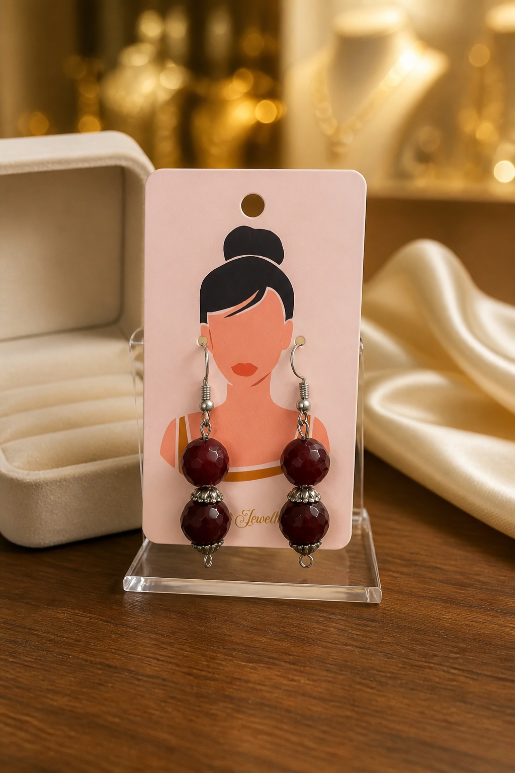 Maroon Agate Gemstone Drop Earrings