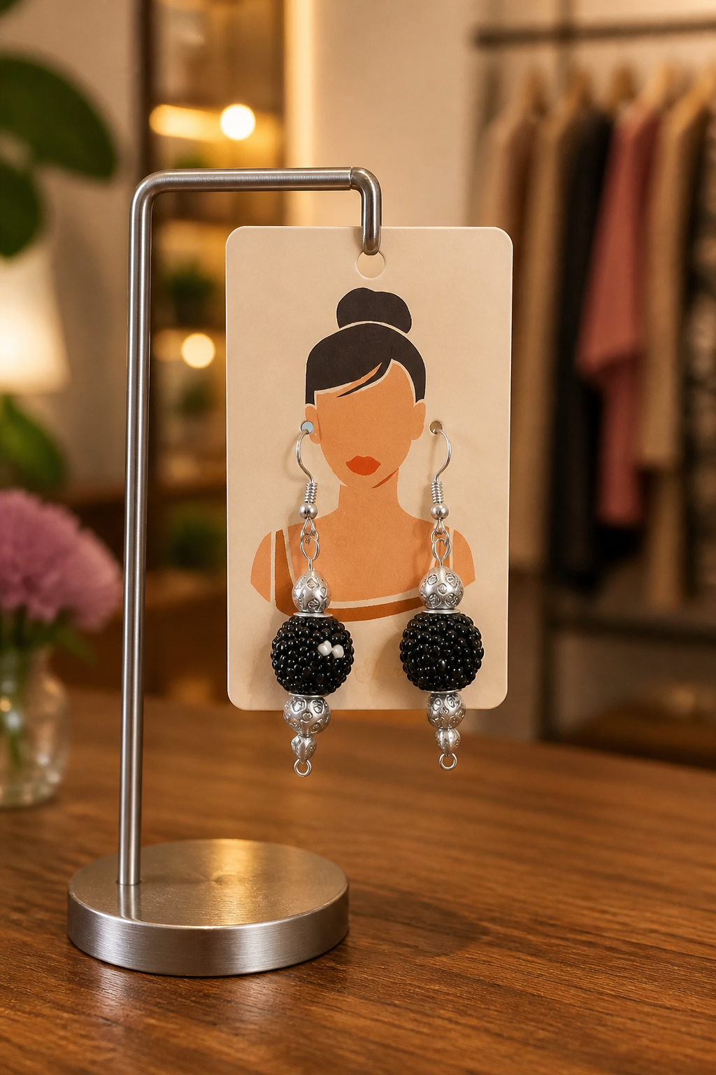Kashmiri Black Beaded Ball Drop Earrings