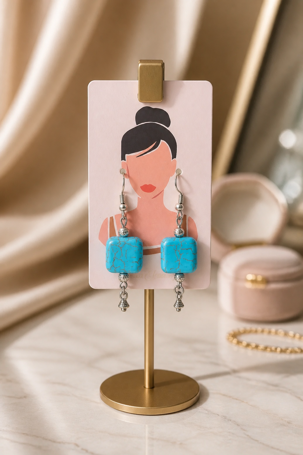 Turquoise Square Stone Drop Earrings