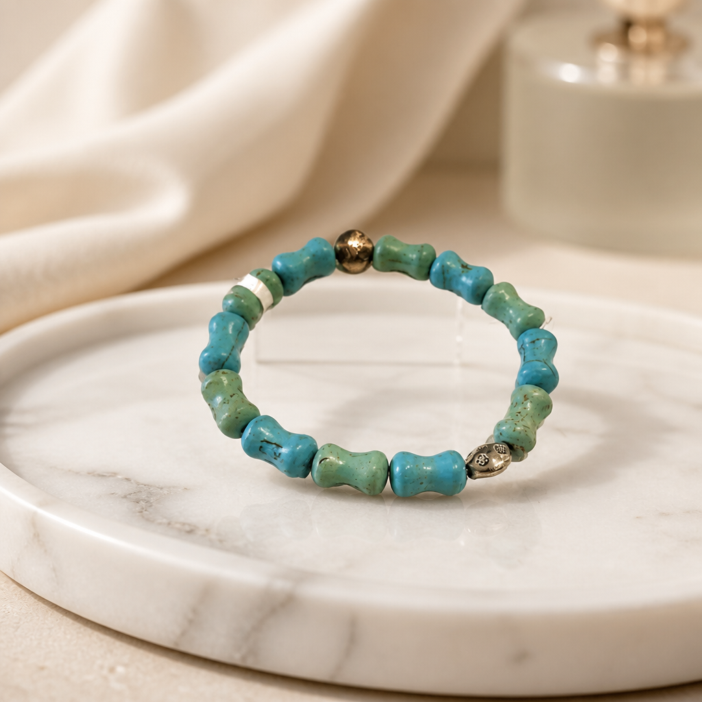 Handmade Turquoise and Firoza Gemstone Stretch Bracelet