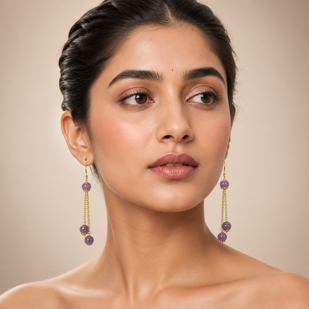 Amethyst Bead Chain Drop Earrings