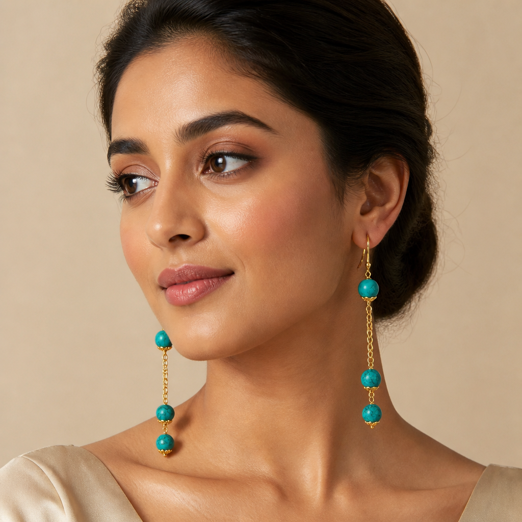 Firoza Bead Chain Drop Earrings