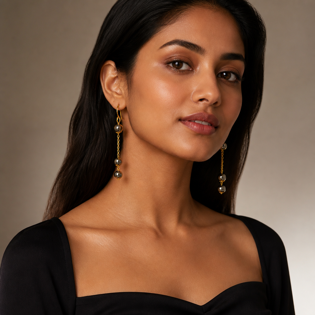 Layered Hematite Bead Long Drop Earrings