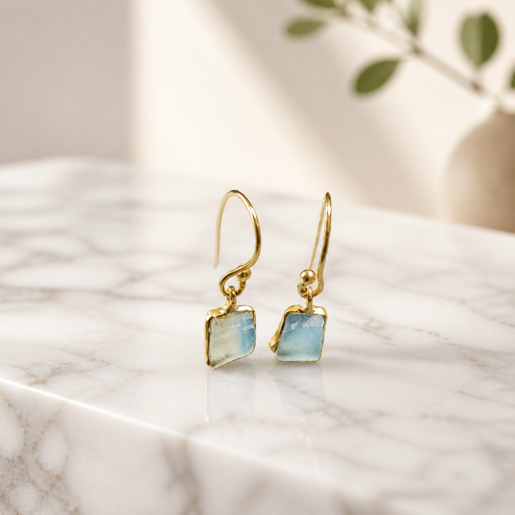 Premium Raw Aquamarine Drop Earrings