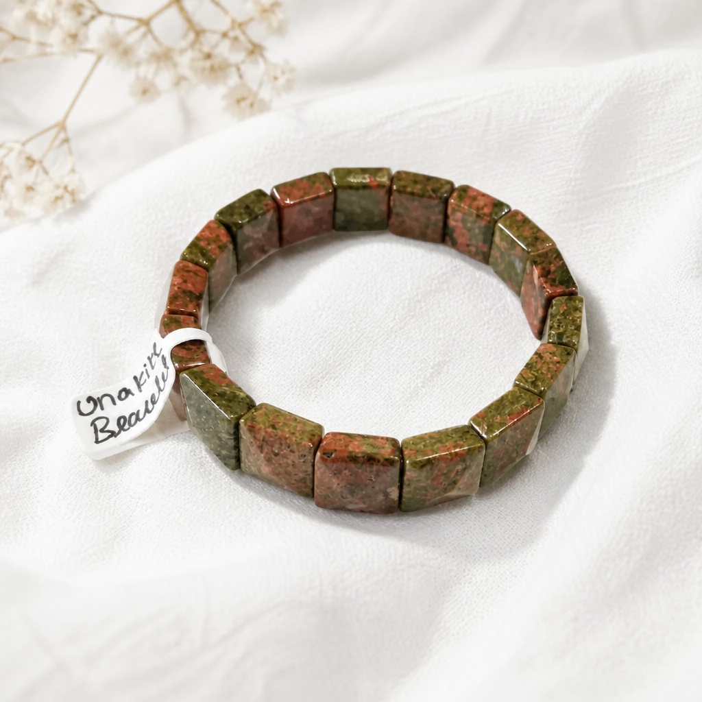 Natural Unakite Gemstone Stretch Bracelet