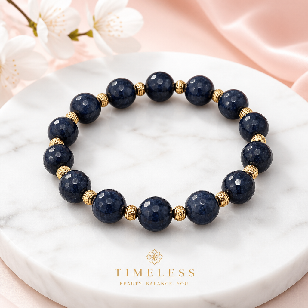 Handcrafted Blue Agate Bead Bracelet