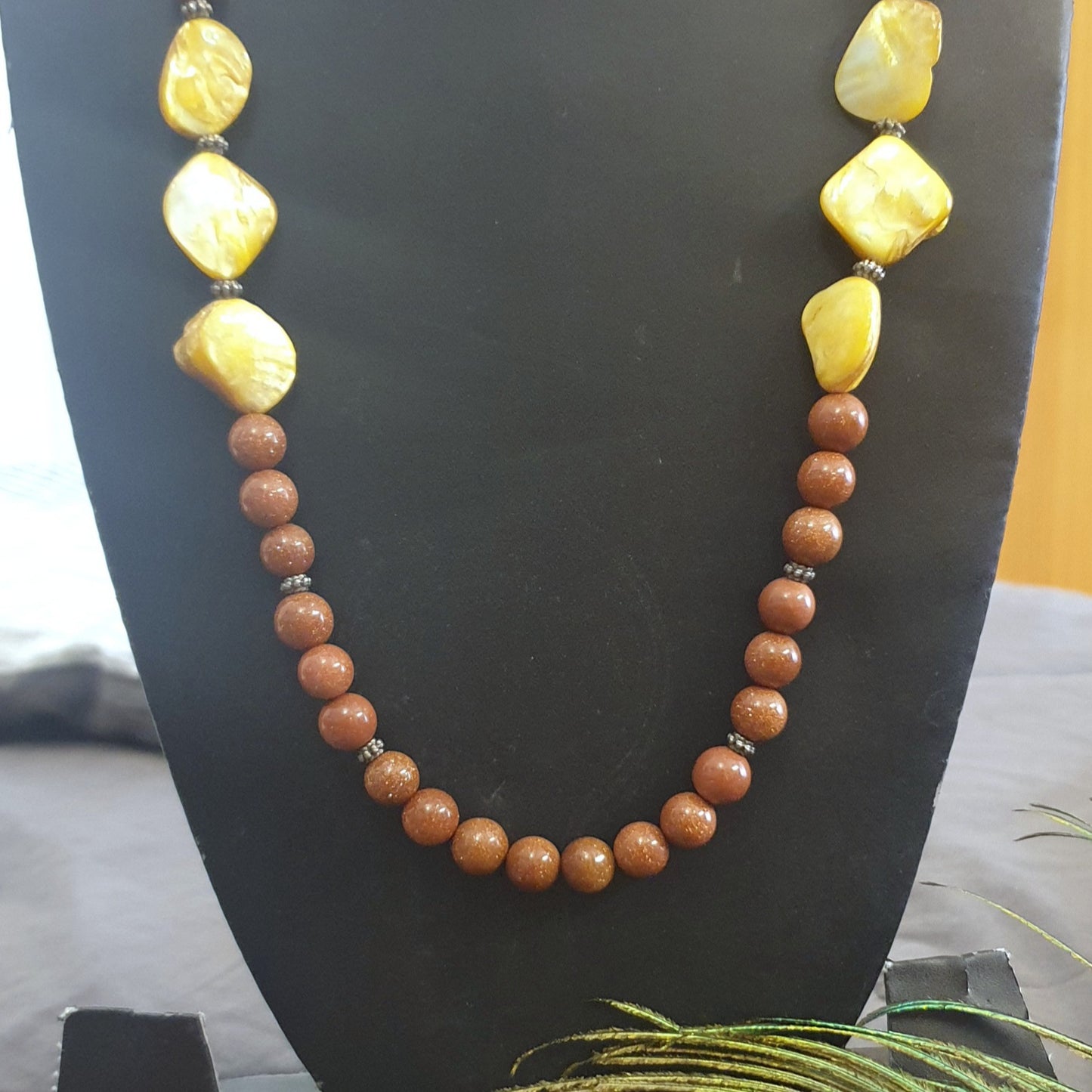 Long Natural Sandstone and Freshwater Shell Pearl Necklace