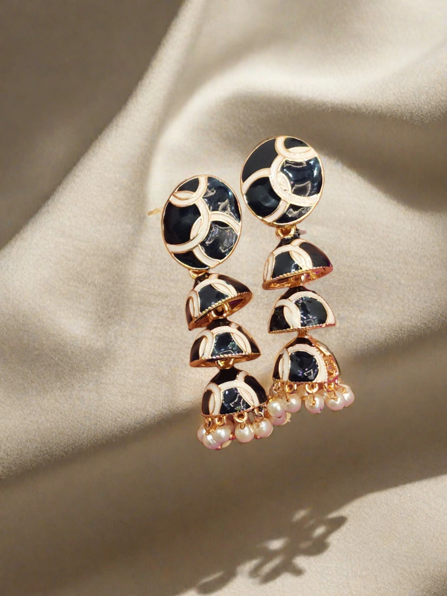 Ethnic Style Meenakari 3-layer Jhumki - Stud Design