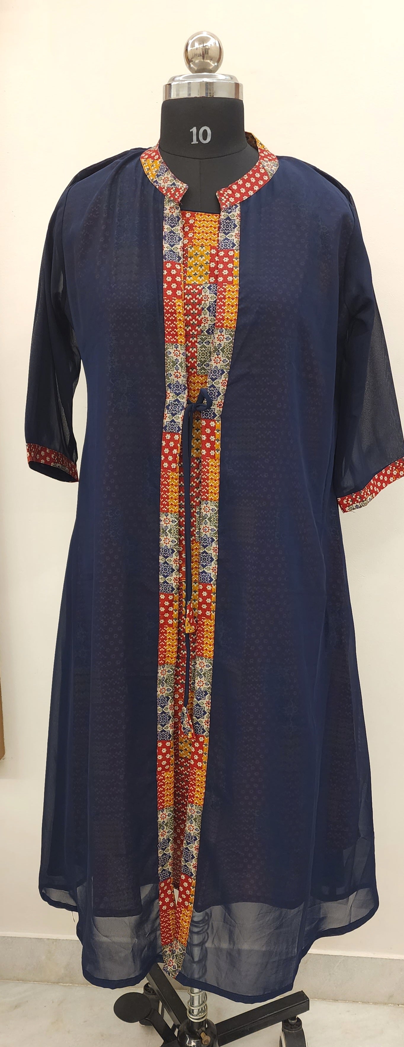 Midnight Elegance: Navy Blue Jacket Kurti
