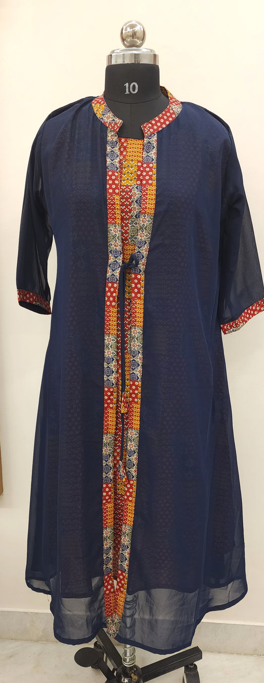Midnight Elegance: Navy Blue Jacket Kurti