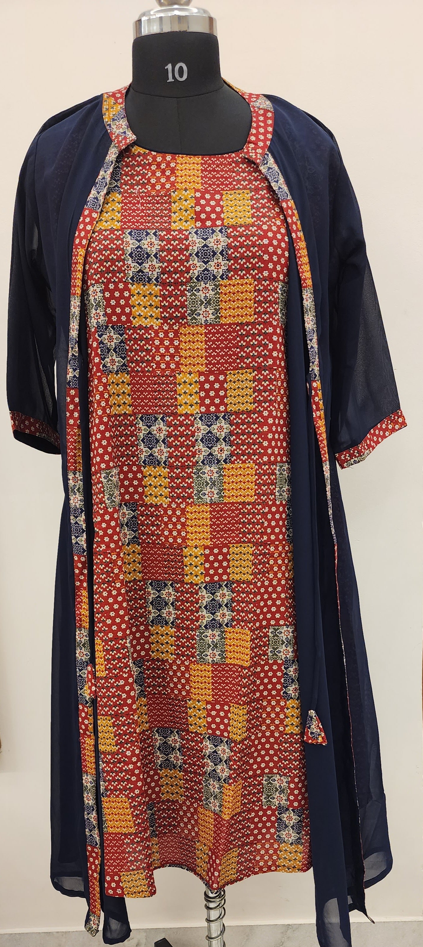 Midnight Elegance: Navy Blue Jacket Kurti