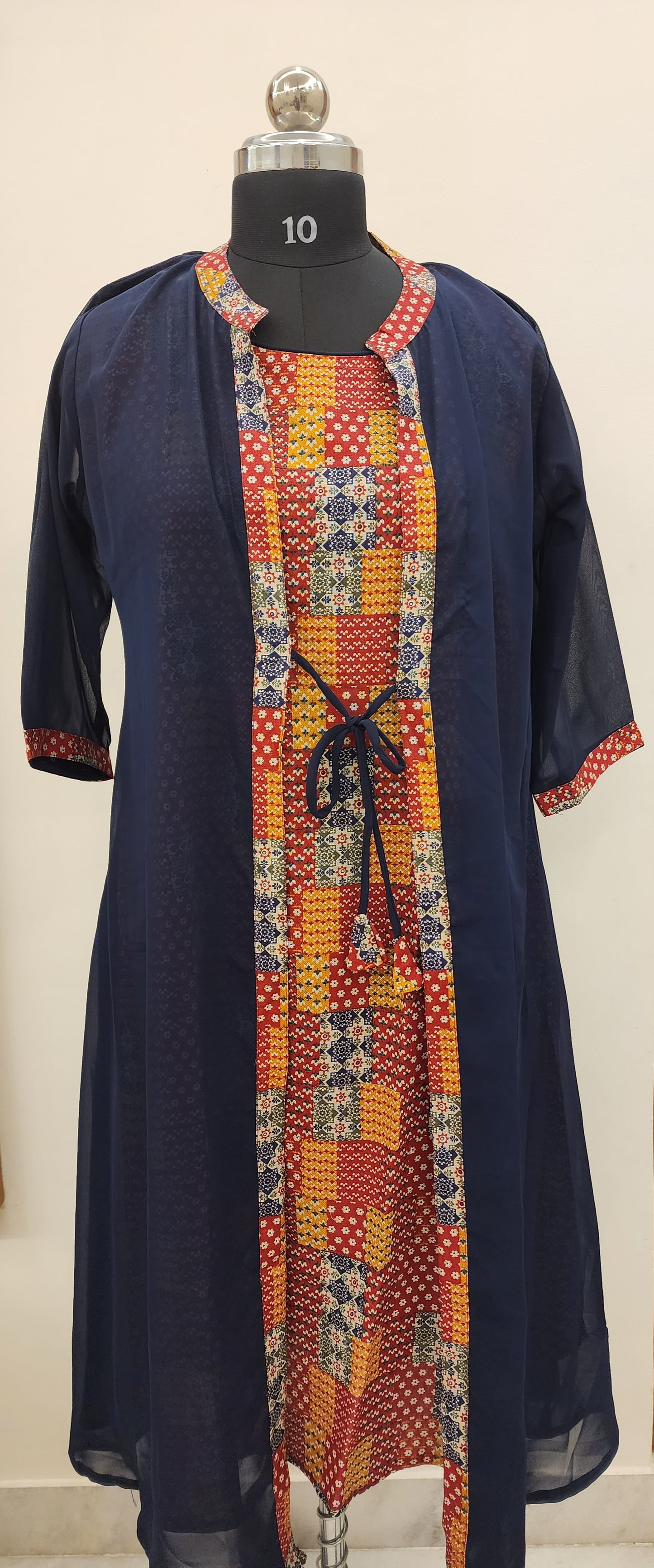 Midnight Elegance: Navy Blue Jacket Kurti