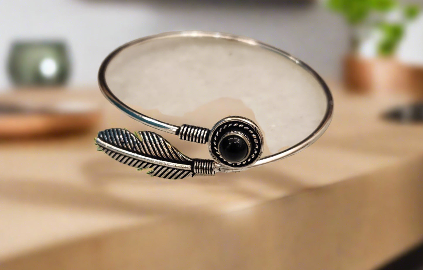 Onyx Majesty: Handcrafted Kada Bracelet