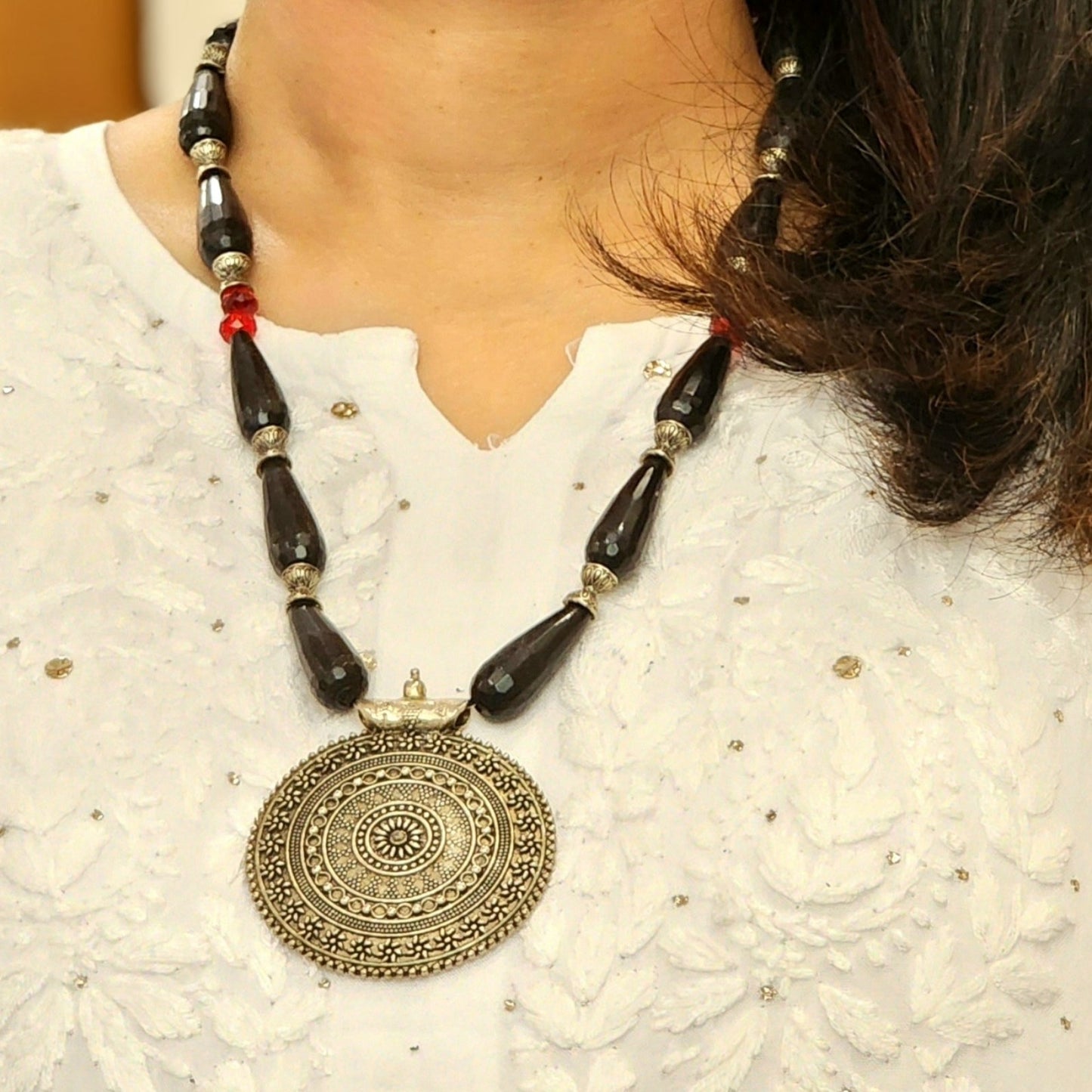 Natural Black Onyx Gemstone Necklace with Pendant