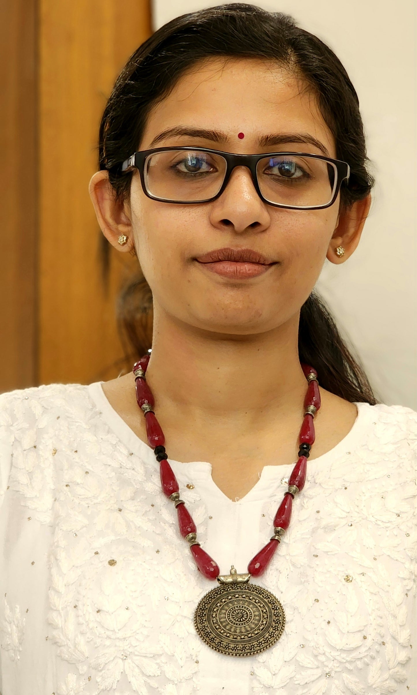 Natural Onyx Dark Pink Gemstone Necklace with Pendant
