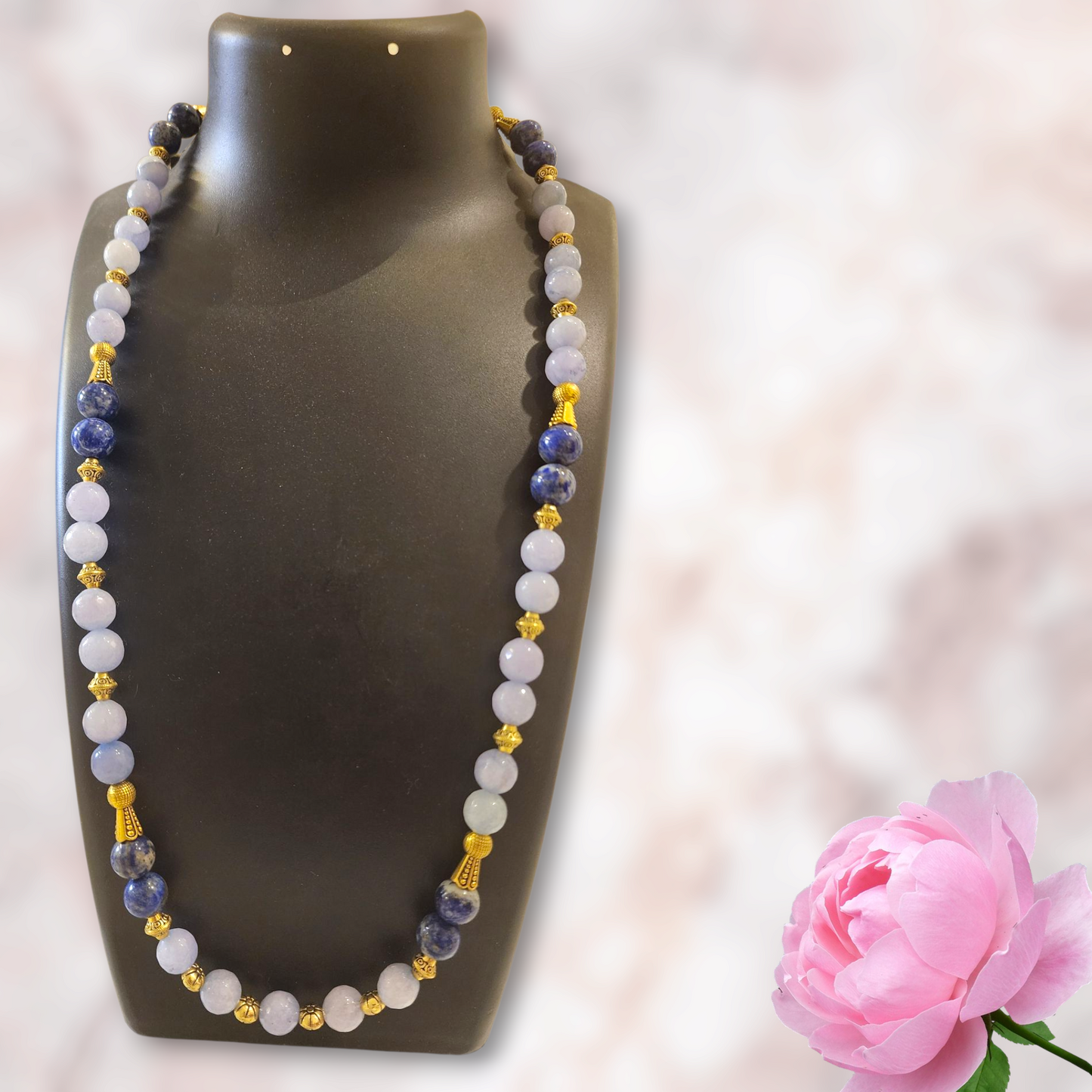 Elegant Harmony: Natural Agate & Lapis Lazuli Gemstone Necklace
