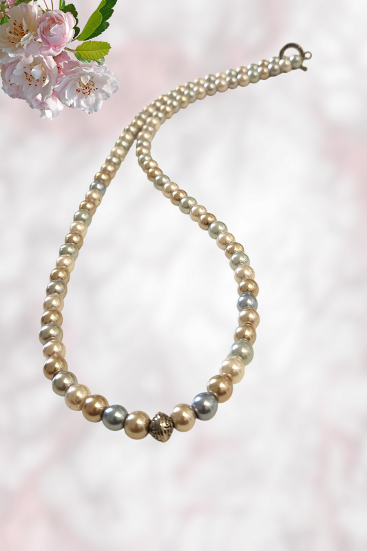 Lustrous Harmony: Handcrafted Multi-Tone Shell Pearl Necklace