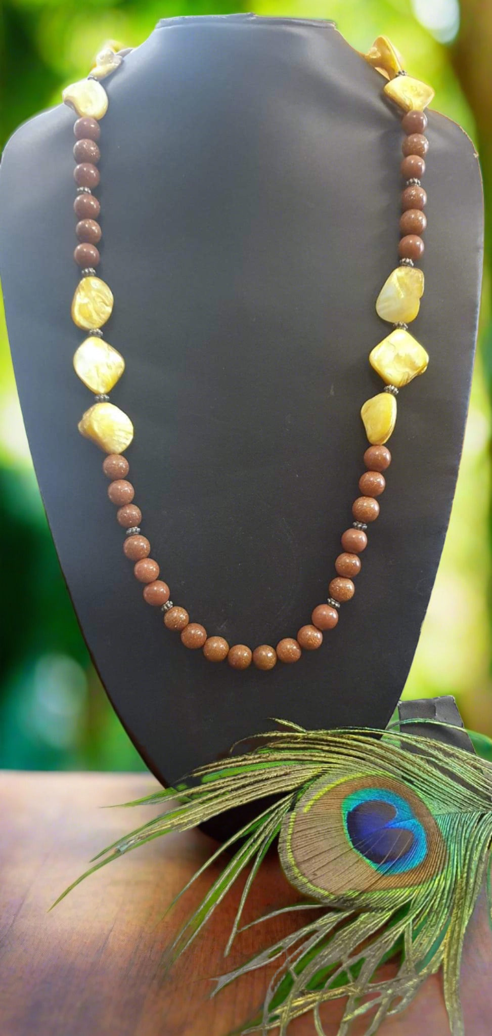 Long Natural Sandstone and Freshwater Shell Pearl Necklace
