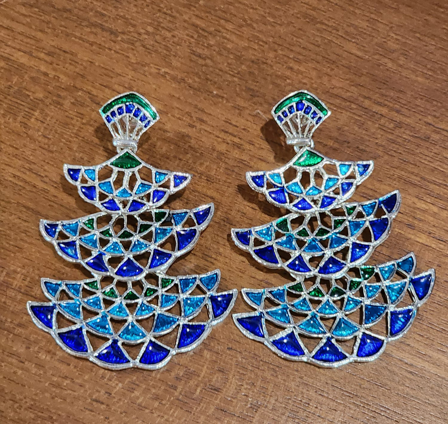 Long Meenakari Earrings in 3-Layer - Chandlier Design