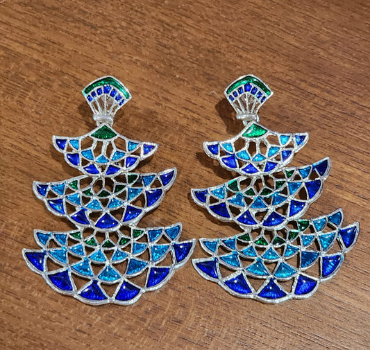 Long Meenakari Earrings in 3-Layer - Chandlier Design