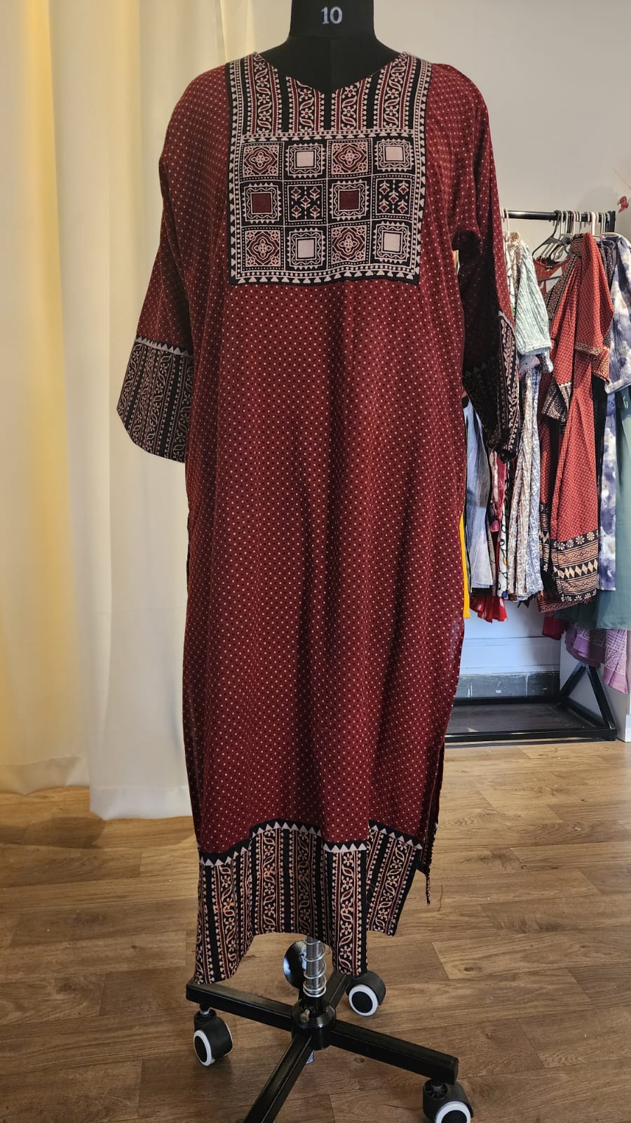 Ajrakh-Inspired Cotton Kurti with Traditional Block Print