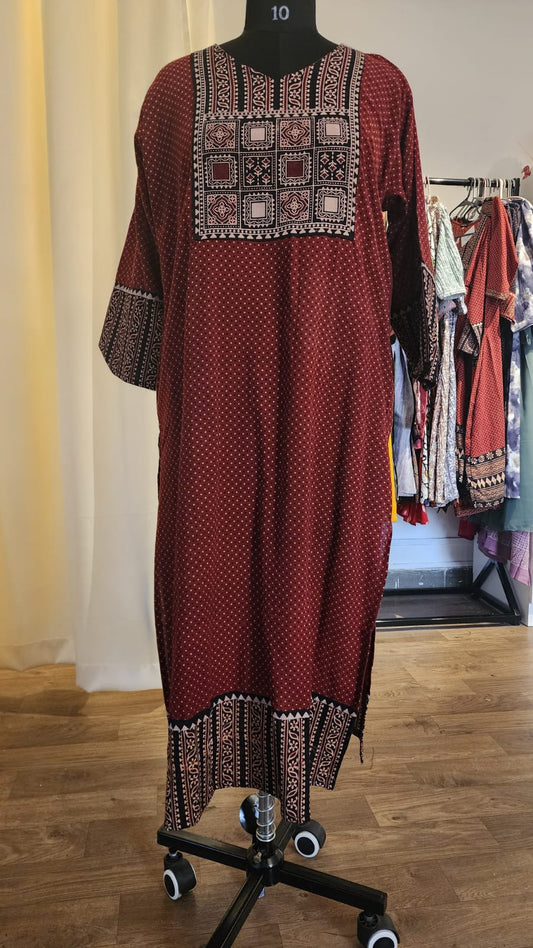 Ajrakh-Inspired Cotton Kurti with Traditional Block Print