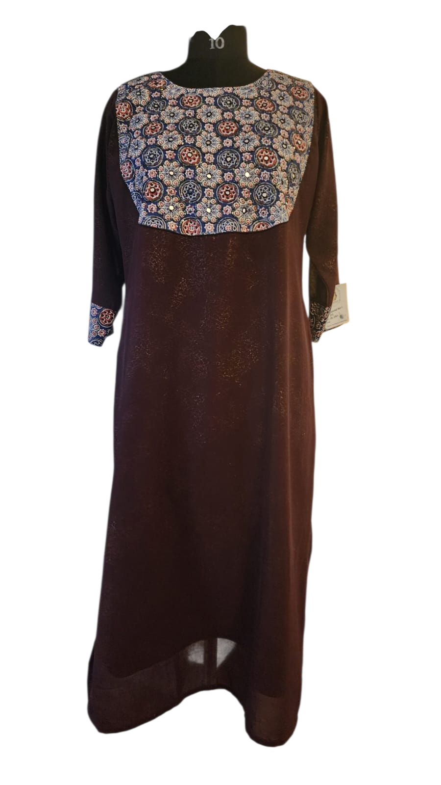 Festive Kurti with Contrast Printed Yoke & Sleeve Accents