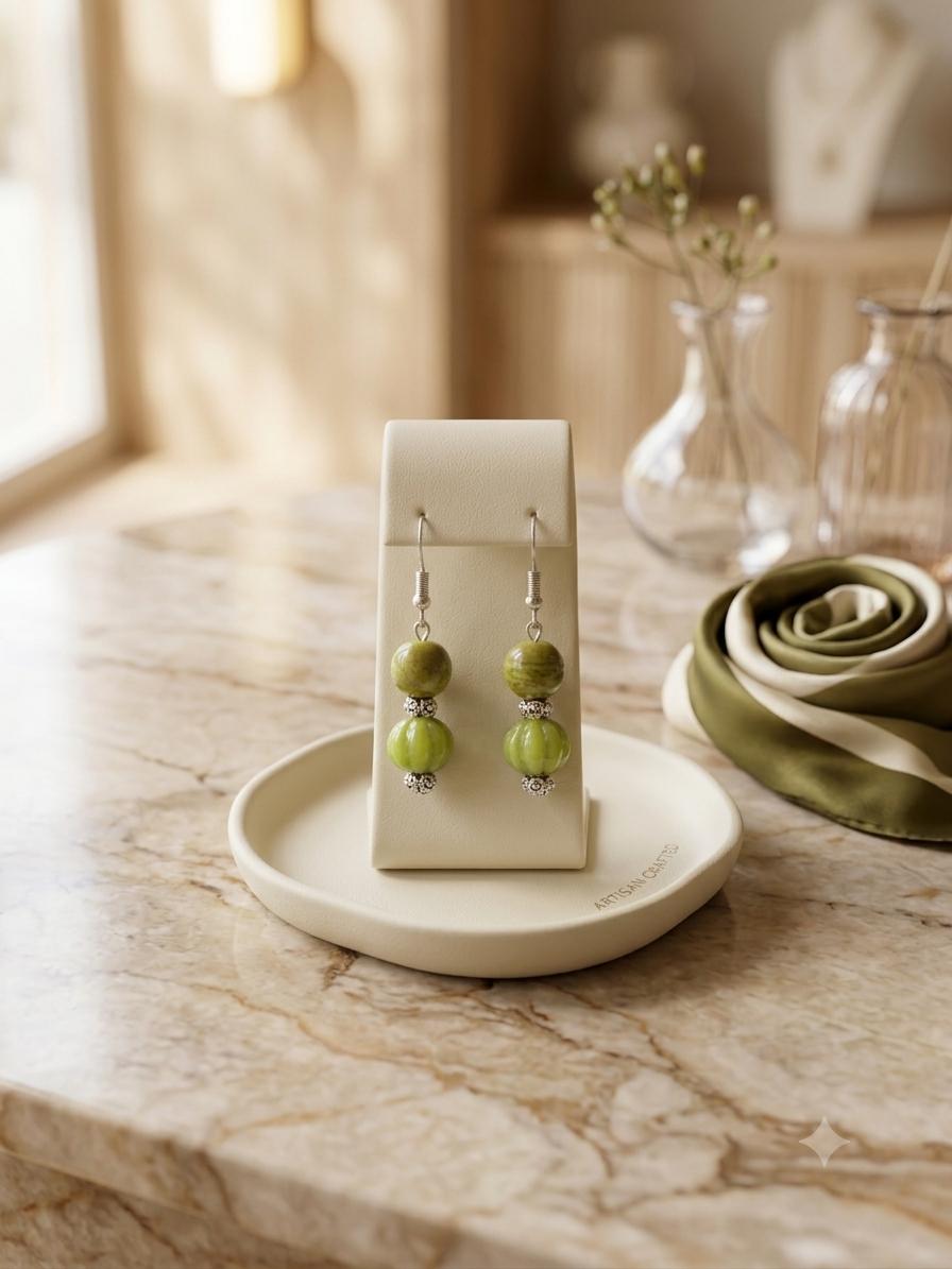 Green Stone Double Bead Earrings