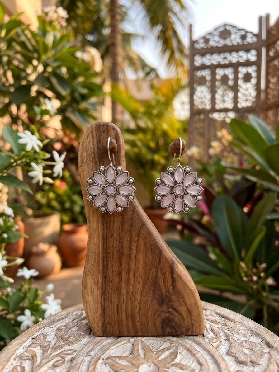 Blush Pink Floral Statement Drop Earrings