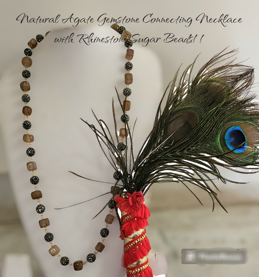 Natural Agate Gemstone Connecting Necklace with Rhinestone Sugar Beads