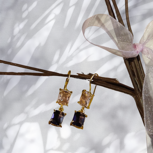 Elegant Duo Stone Drop Earrings