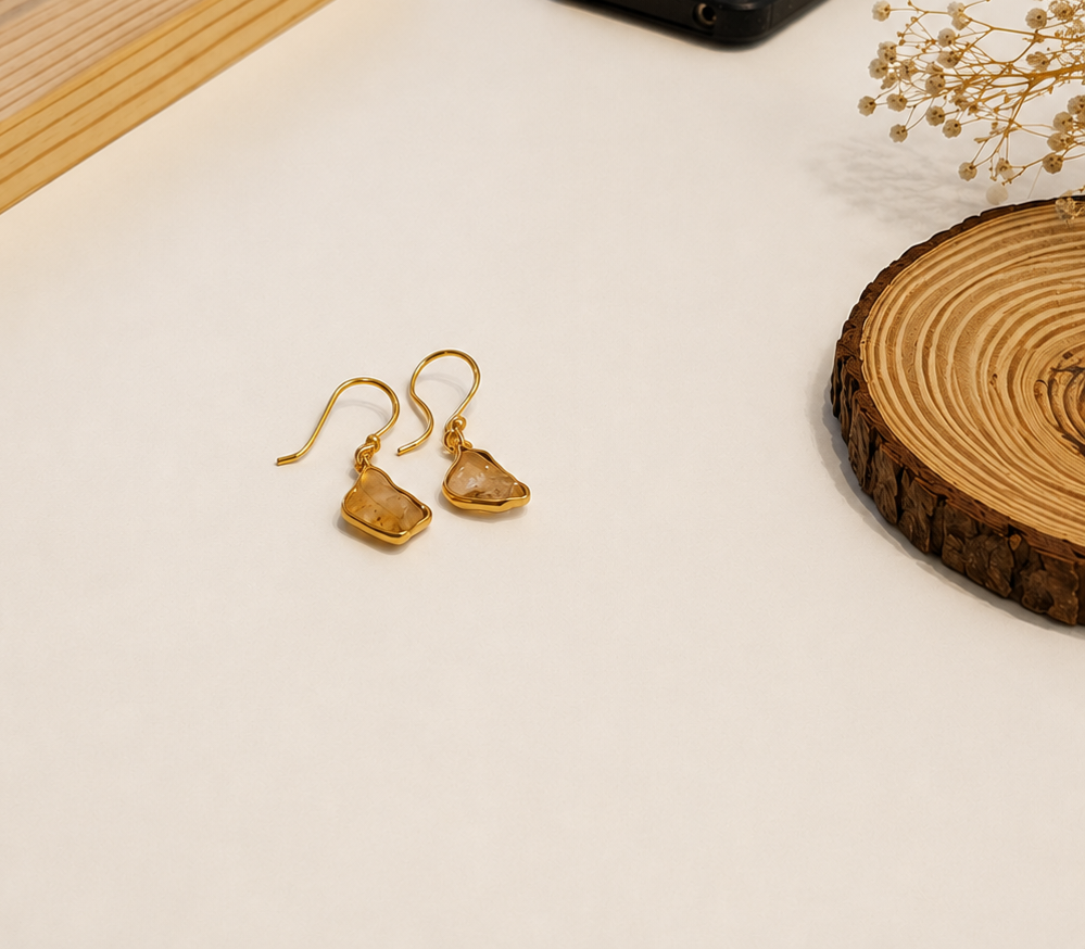 Ethnic Raw Yellow Sapphire Drop Earrings