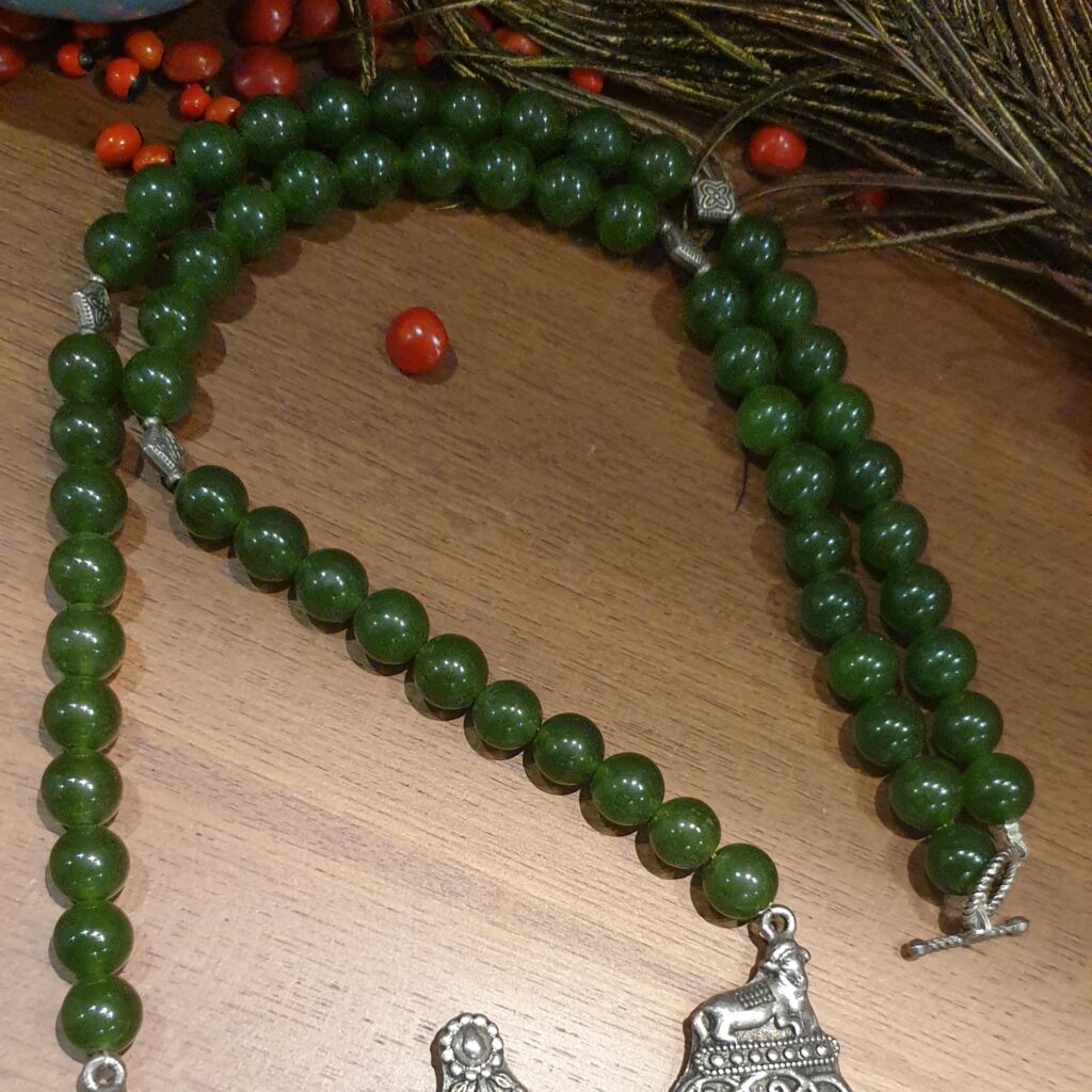 Long Natural Jade Gemstone Necklace with Large Pendant