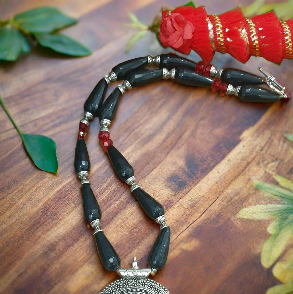 Natural Black Onyx Gemstone Necklace with Pendant