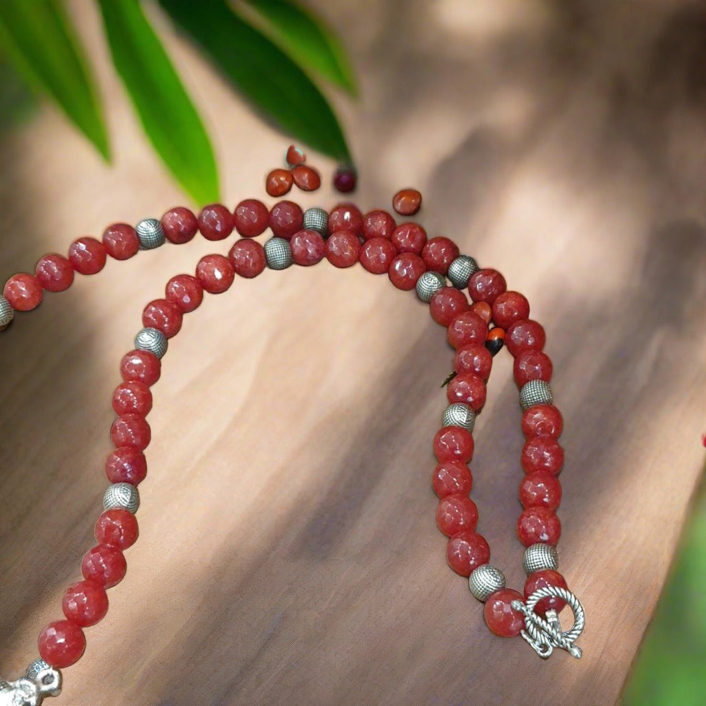 Long Natural Agate Gemstone Necklace with Large Pendant