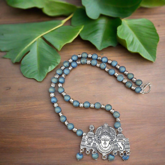 Druzy Agate Necklace with Krishna Pendant