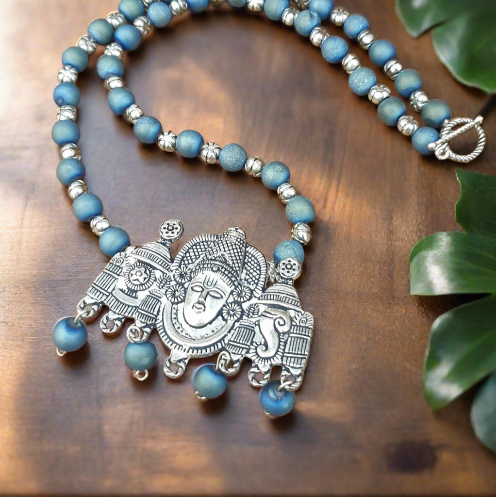 Druzy Agate Necklace with Krishna Pendant