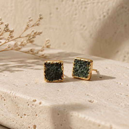 Raw Gemstone Stud Earrings- Jade Quartz
