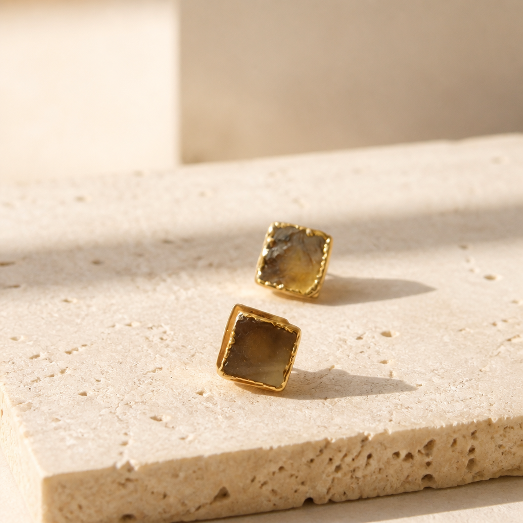 Raw Stone Citrine Stud Earrings