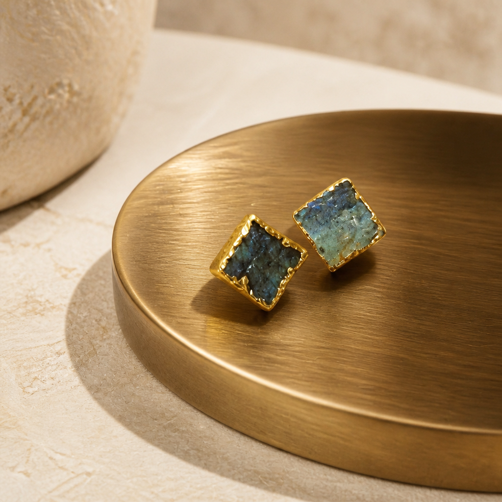 Raw Labradorite Square Earrings