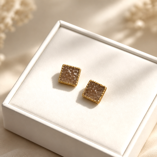 Strawberry Quartz Square Stud