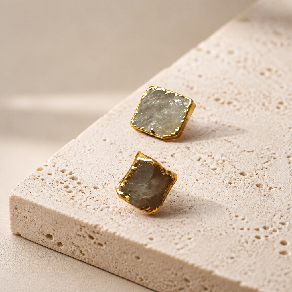 Rough Crystal Square Studs