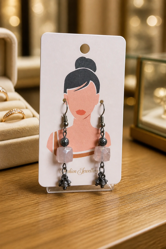 Rose Quartz & German Silver Drop Earrings