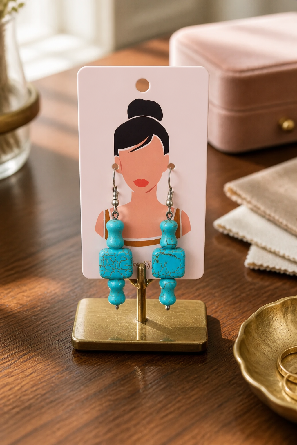 Turquoise and Firoza Stone Bead Drop Earrings