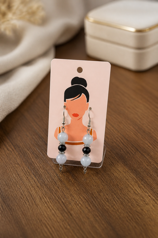 Agate & Black Crystal Drop Earrings