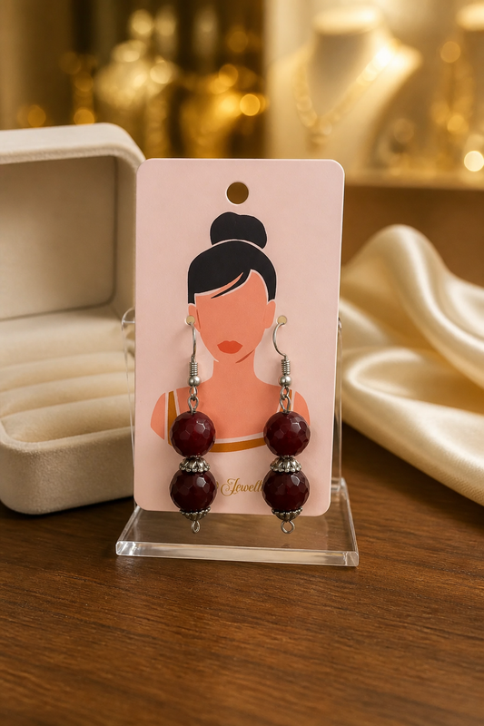 Maroon Agate Gemstone Drop Earrings